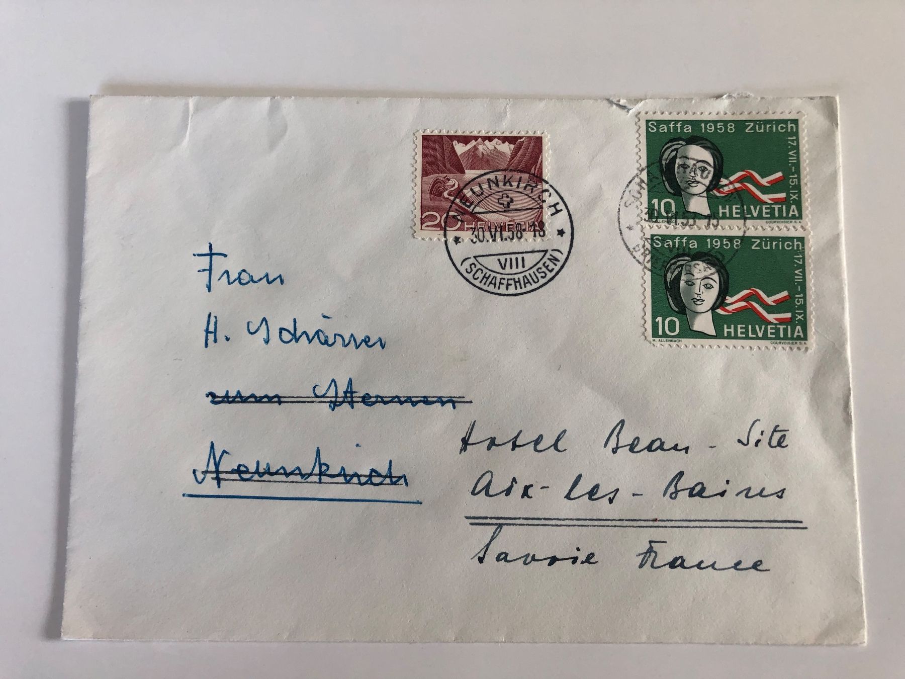Alle Briefmarken: Umleitung NEUNKIRCH, dann nach Aix les bains – Gebraucht aus Lufingen von Rac0