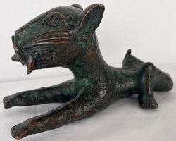 XXL grosser feiner alter Leopard Bronze Benin L 21 cm x H 11