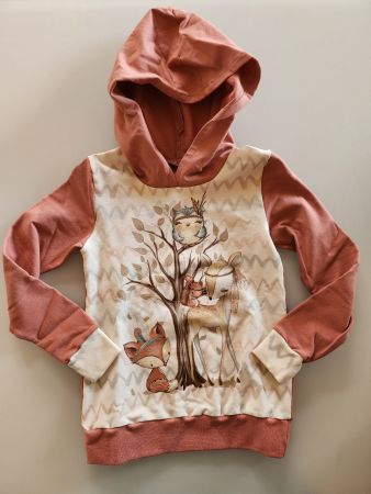 Hoody Gr. 80 in braun handgemacht mit Waldtieren
