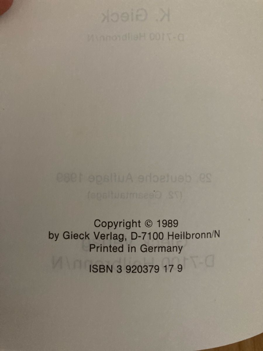 Libri: Gieck Technische Formelsammlung 29. Aufl 1989 – Usato da Zuerich venduto da Balfrin 4