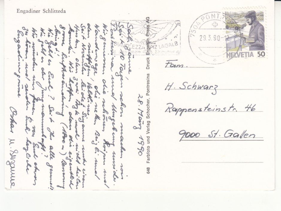 Cartoline postali: Engadinder Schlitteda 1990 – Usato da Bürglen TG venduto da StampGraf 1