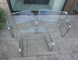 Mid-Century Modern 3x Satztisch Couchtisch Glas Chrom MA365