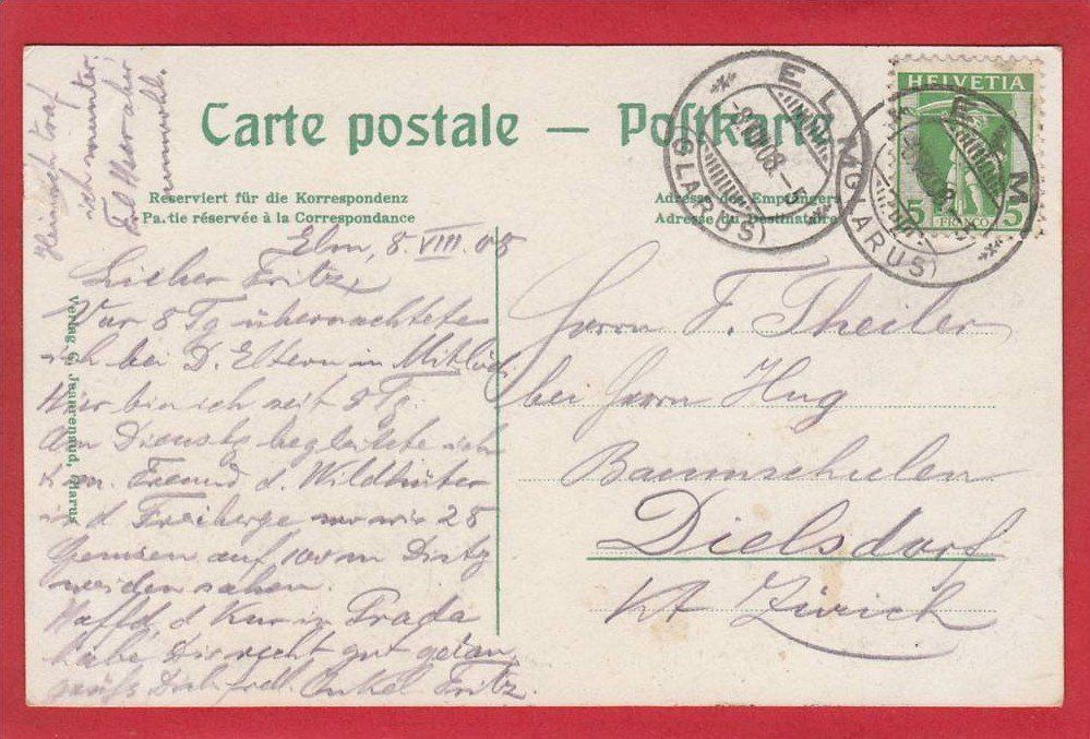 Cartoline postali: ELM MIT DEM HAUSSTOCK – Usato da Grüningen venduto da Kartenlaube 1