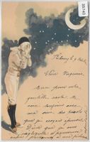 Arlequin Pierrot Harlekin in der Mondnacht, lune - Litho