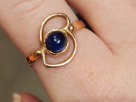 Vintage Goldring mit blauem Saphir aus 14k 585er Roségold