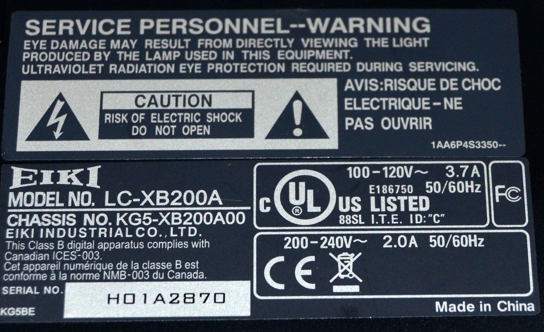 Eiki Videoprojektoren: Eiki LC-XB200 Projektor / projecteur – Defekt aus Collonges von arashee 4