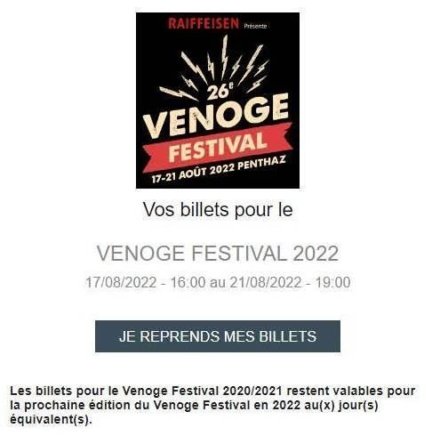 Abonnement Venoge festival 4 jours +  Cashless | Acheter sur Ricardo