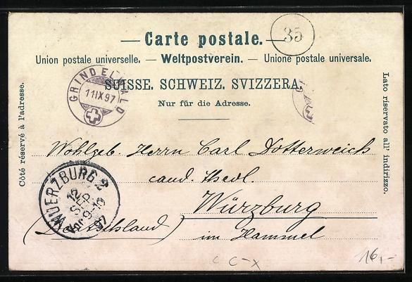 Ansichtskarten: Litho Grindelwald, Ortspartie mit Bewohn – Gebraucht aus Berlin von bartko-reher 1