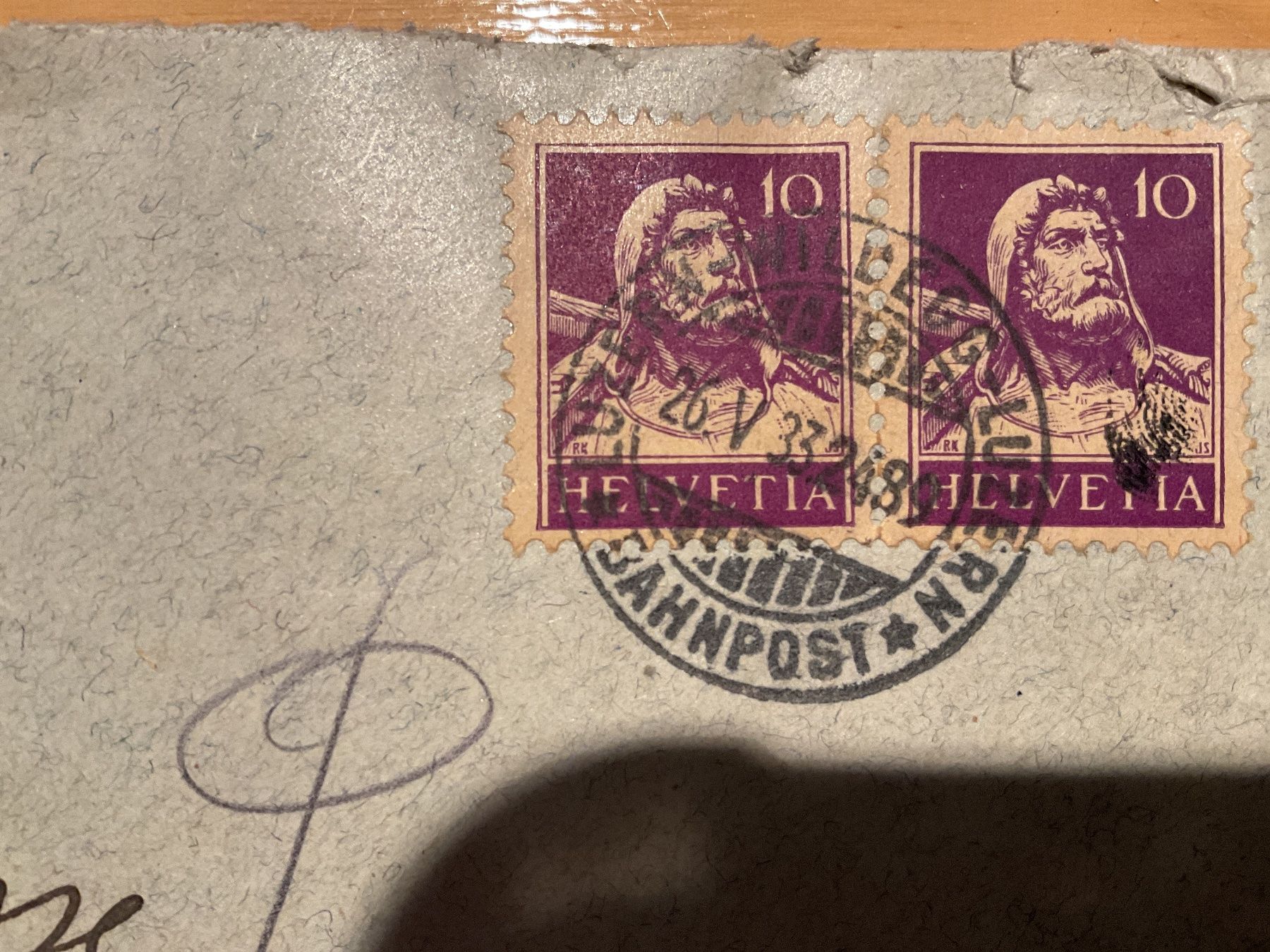Tutti i francobolli: 1933 20 Rp. Beleg mit Bahnpoststempel Lu - Wildegg - Lu – Usato da Rheinfelden venduto da ricci62 1