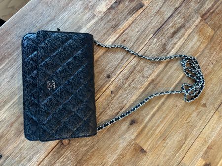 CHANEL Wallet on Chain WOC Schwarz Kaviar Silber Full Set