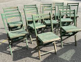 Gartenstühle, Klappstühle, Holz, vintage, Grün, 11 Stk.