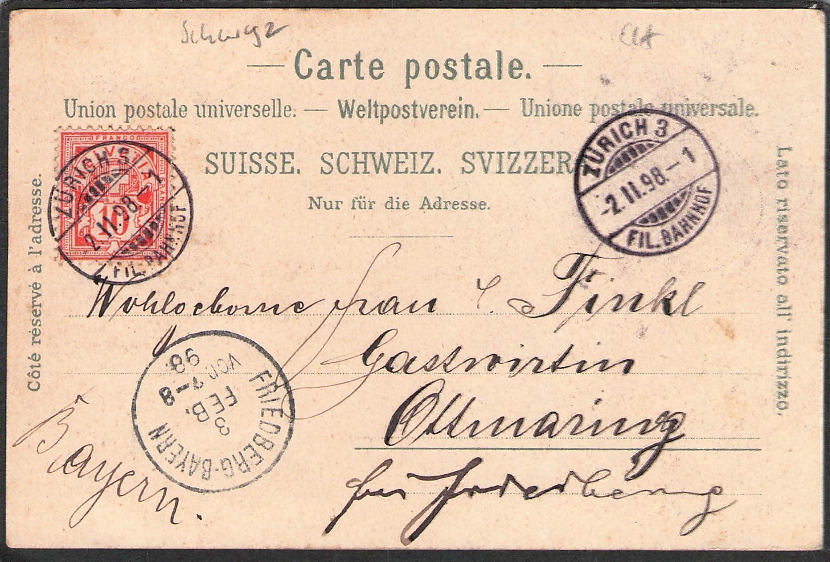 Cartoline postali: -Litho Gruss aus Einsiedeln , 1898 – Usato da Reichenburg venduto da Pipo-67 1