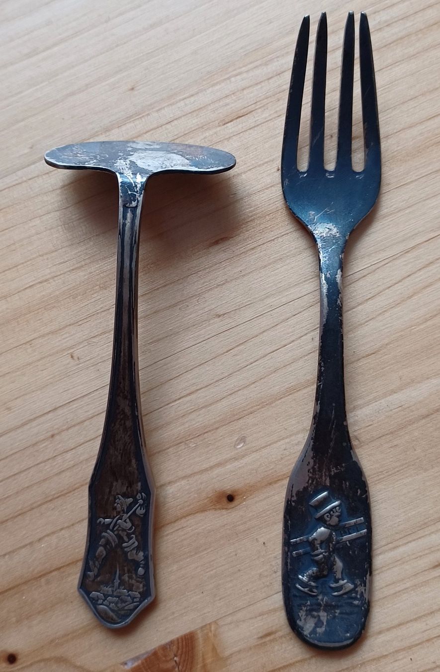 Berndorf Set di posate: Altes Kinder-Besteck, versilbert. Gabel+Schieber, "Berndorf" – Usato da Lommis venduto da zozzen 2