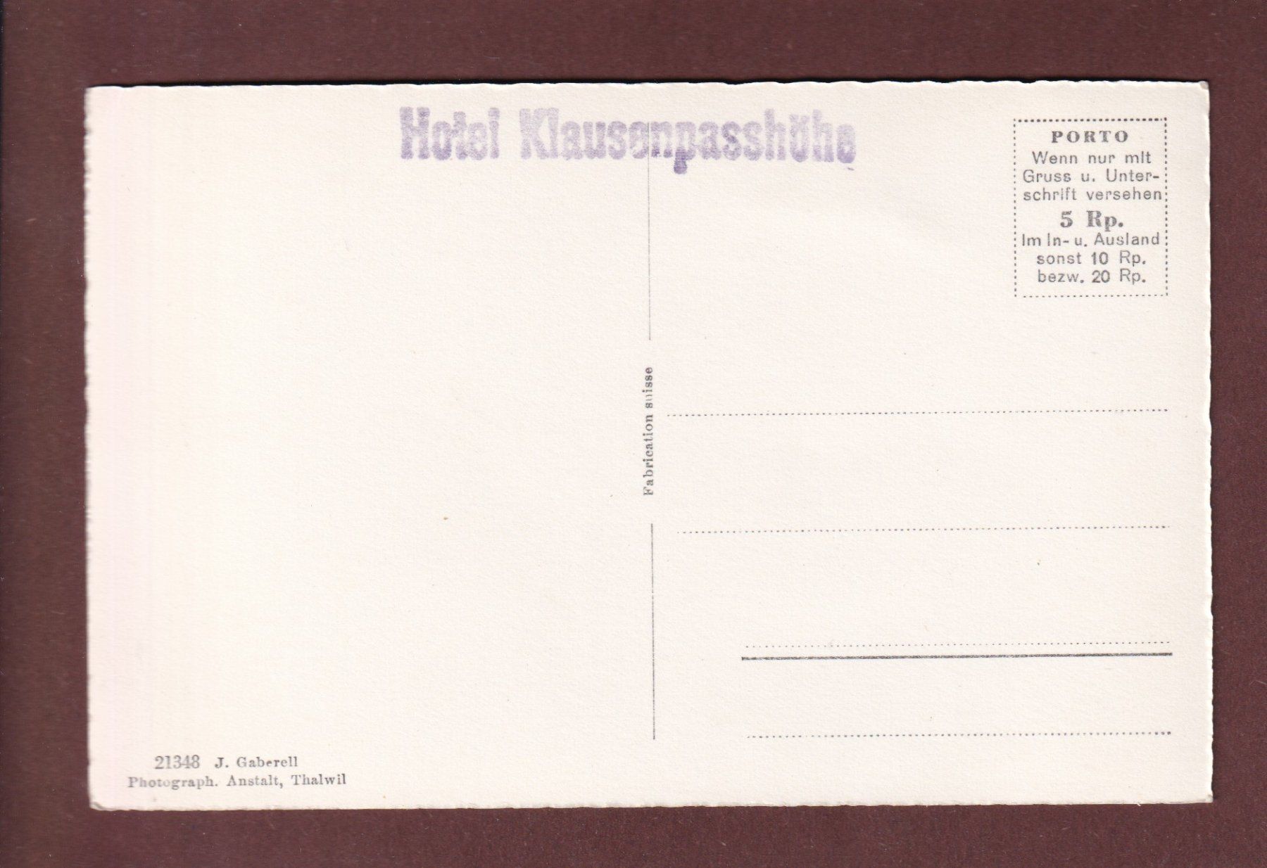 Cartes postales: KLAUSENPASS - Blick von der Vorfrutt – D'occasion à Pully par nicecards-shop 1