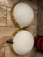 2 Vintage Deckenleuchten aus Messing und Glas, kein Plastik