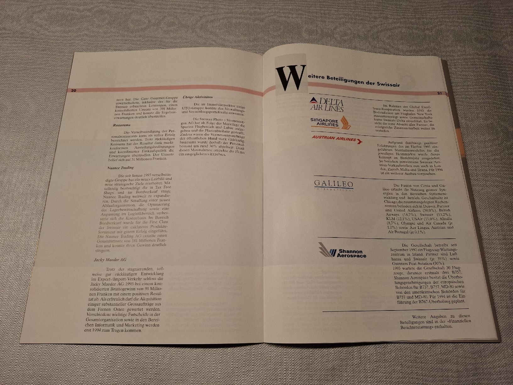 Dokumente: Swissair Geschäftsbericht 1993 – Gebraucht aus Bäretswil von Galada 2