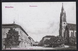 AK Winterthur, Wartstrasse mit Kirche