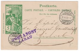 AARAU Rasierklingenstempel auf 5 Rp. UPU Postkarte