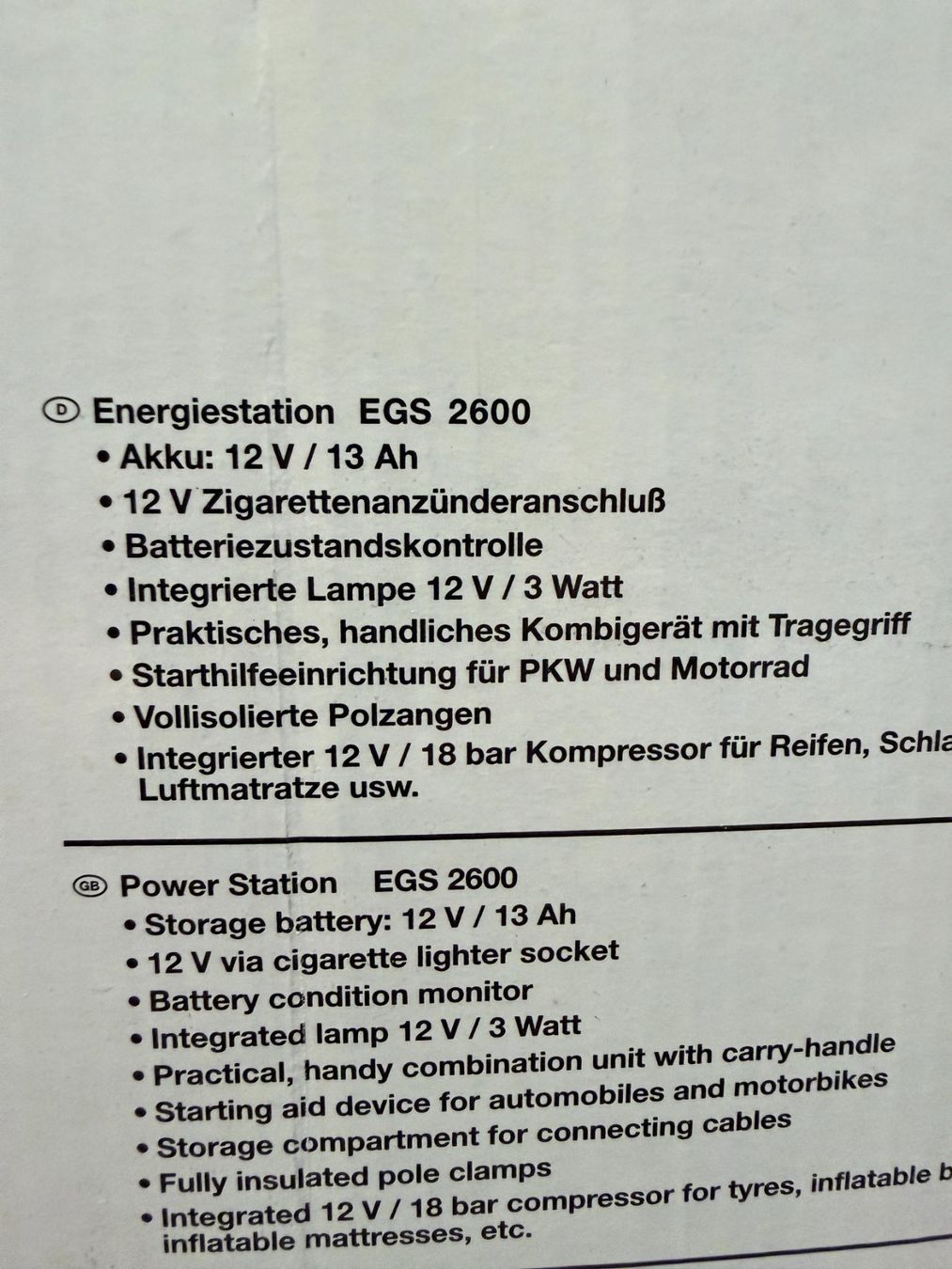 Caricabatterie: Starthilfe EGS 2600 12V mit Kompressor – Usato da Fällanden venduto da Rama289 1