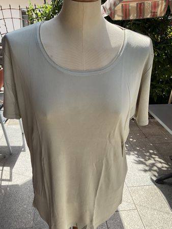 Alkena  Damen KA Rundhals Seiden100% Tshirt Metallic BaigeXL