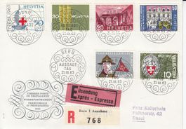 395-400 FDC mit Vollstempel Bern 21.3.63, Express gelaufen