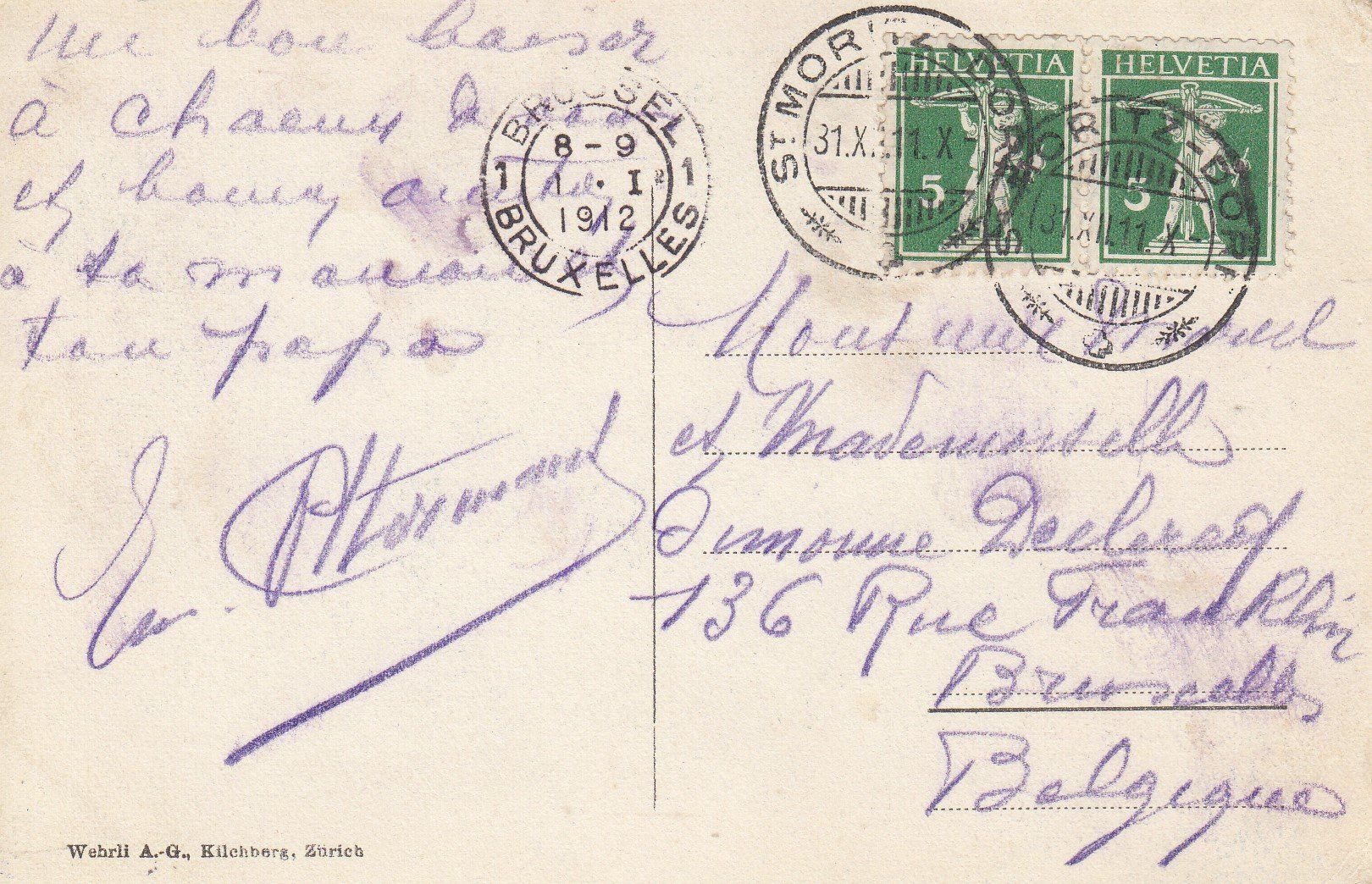Cartoline postali: St. Moritz   GR   -    Engadiner-Schlitten    anno 1912 – Usato da Brig venduto da Valcards54 1