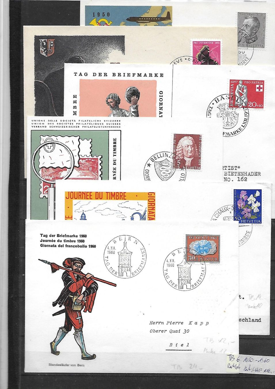 Alle Briefmarken: 6 TB Belege 1950 - 1960 Kat: CHF 118.- – Gebraucht aus Basel von Ilp