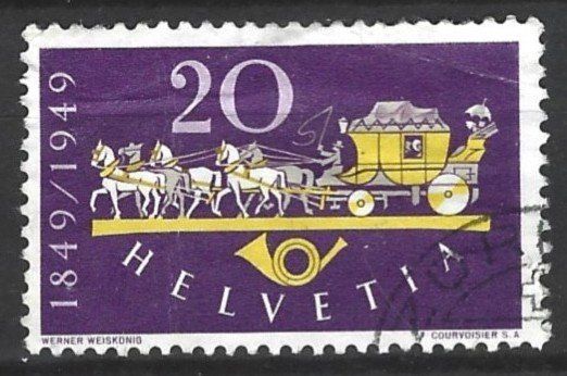 Tutti i francobolli: BRIEFMARKEN - SCHWEIZ - 100 JAHRE EIDGEN. POST - 1949 – Usato da Tobel venduto da fuertinero 6