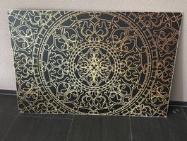 Wandbild mit goldfarbenem Ornamentmuster schwarz 120x80cm
