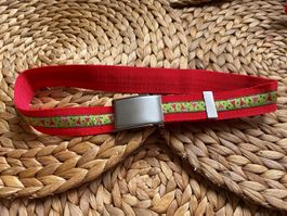 selbstgenähter "Zwerge" Kindergürtel, rot 73cm, unikat