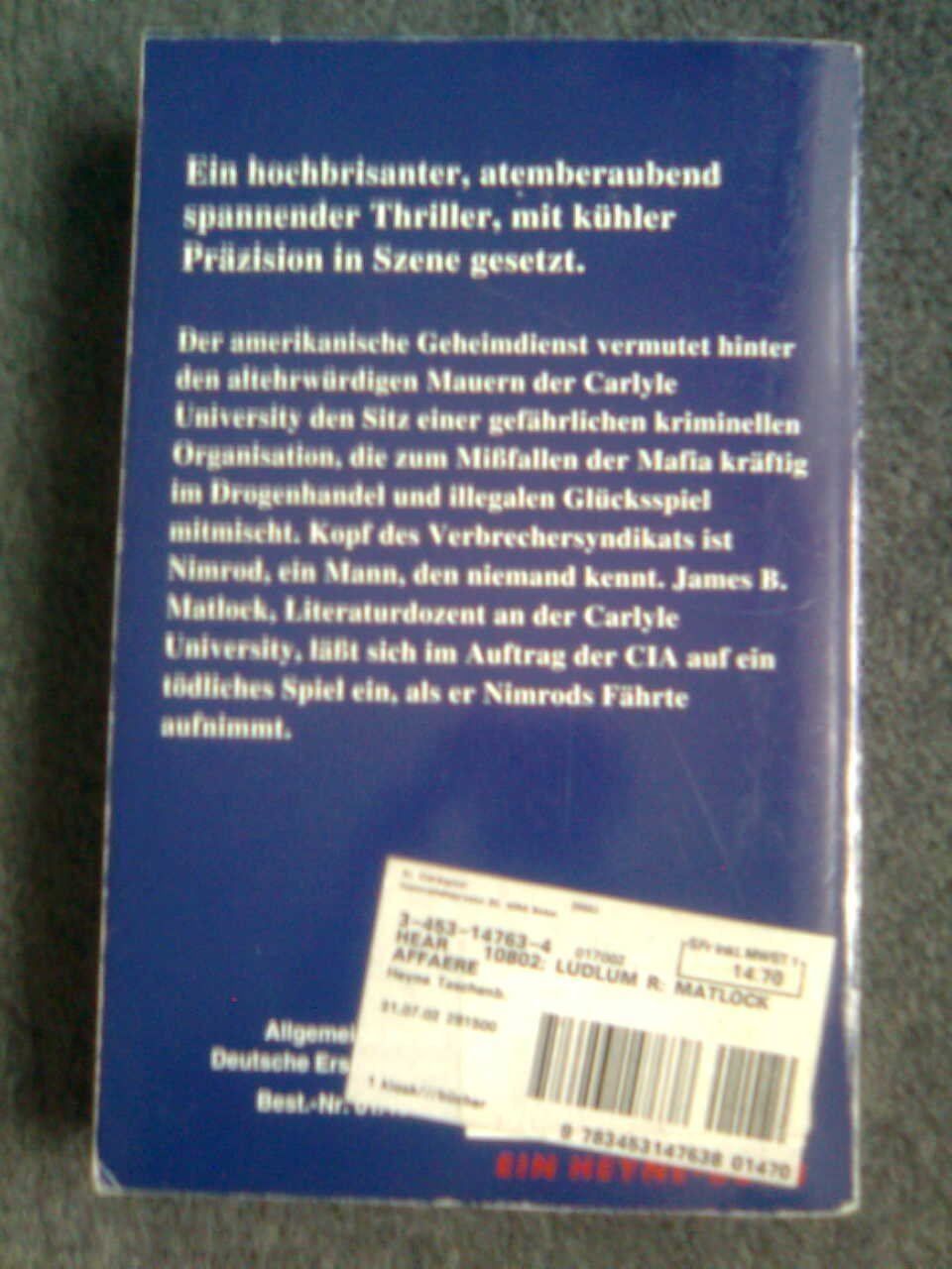 Libri: Robet  Ludlum Die Matlock-Affäre – Usato da Basel venduto da Alacant 2
