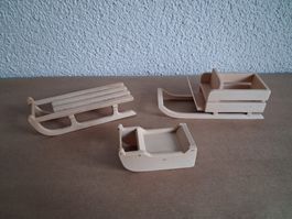 3 mini Deko Holzschlitten P.Haus, Weihnachtsdeko, Bauernhaus
