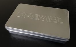 Blechdose Dose Behälter DREMEL Klappdeckel Metall silberfarb