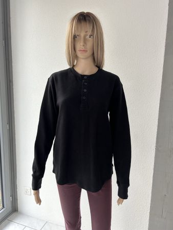 GAP Thermal Henley Top - Black, Size S/M, Long Sleeve