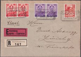 1936+37 Brief mit Bahnpost-O: REICHENBURG SBB (SZ) +Express