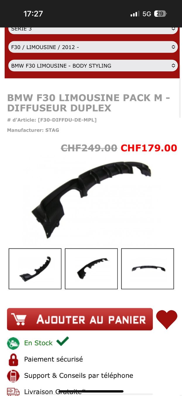 BMW Tutti pezzi di ricambio auto: Diffuseur f30/31 pack M duplex neuf – Nuovo (secondo la descrizione) da La Chaux-de-Fonds venduto da Valdeti05