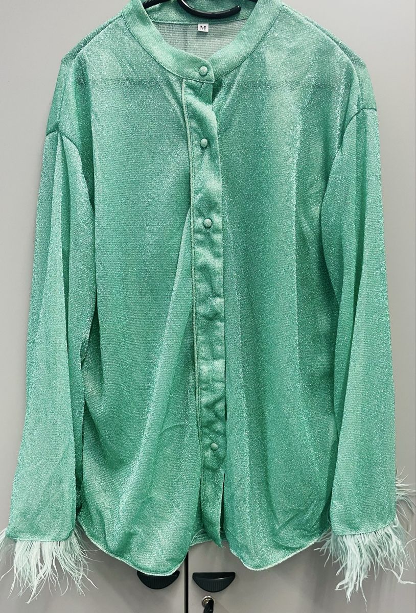 Chemisiers: Mintfarbige Glitzerbluse mit Federn, Gr. M - Hingucker! – Neuf avec emballage d'origine à Au ZH par Jaggy4