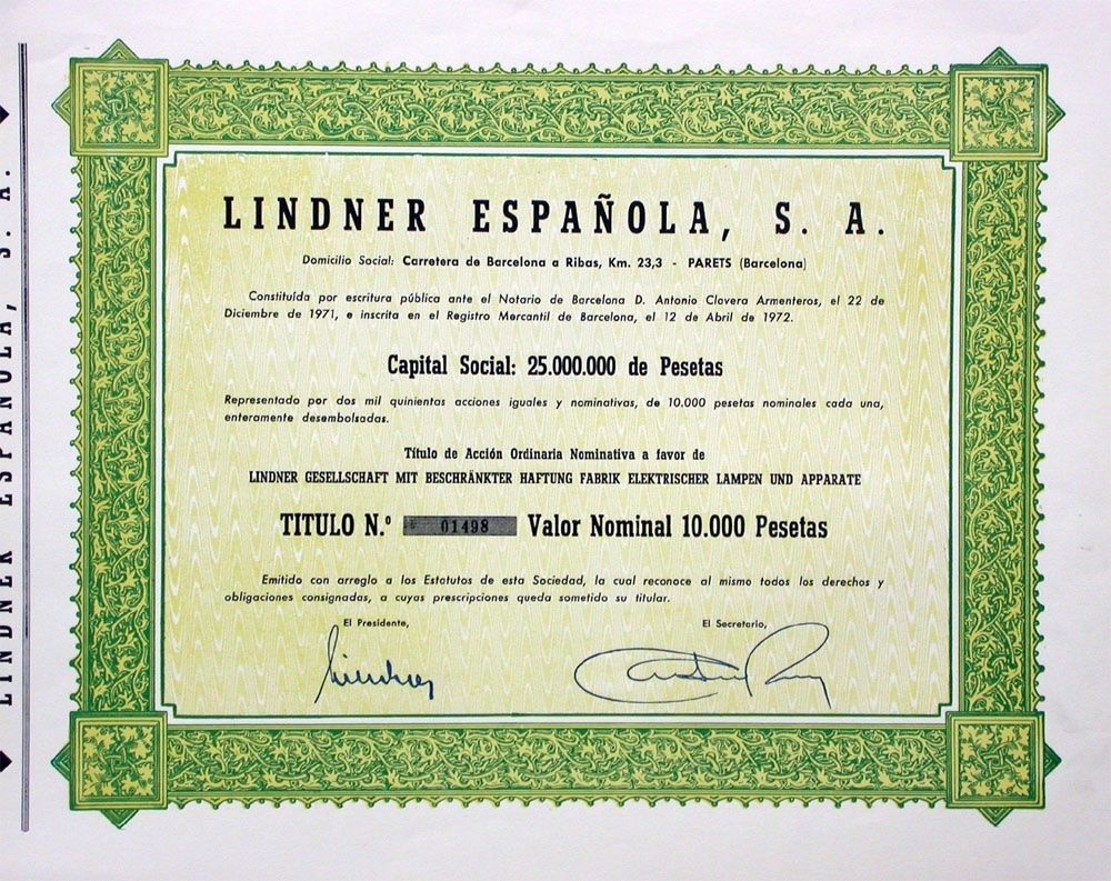 Documenti: Lindner Espanola SA, Barcelona - 1972 – Usato da Solothurn venduto da Sgasche
