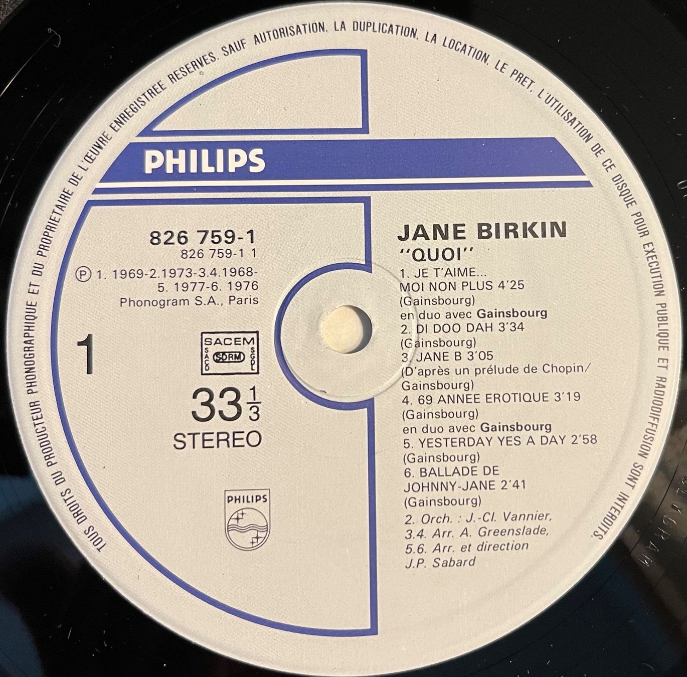 Dischi in vinile: JANE BIRKIN - QUOI - 33 Tours – Usato da Bussigny venduto da vinyl-pas-cher 2