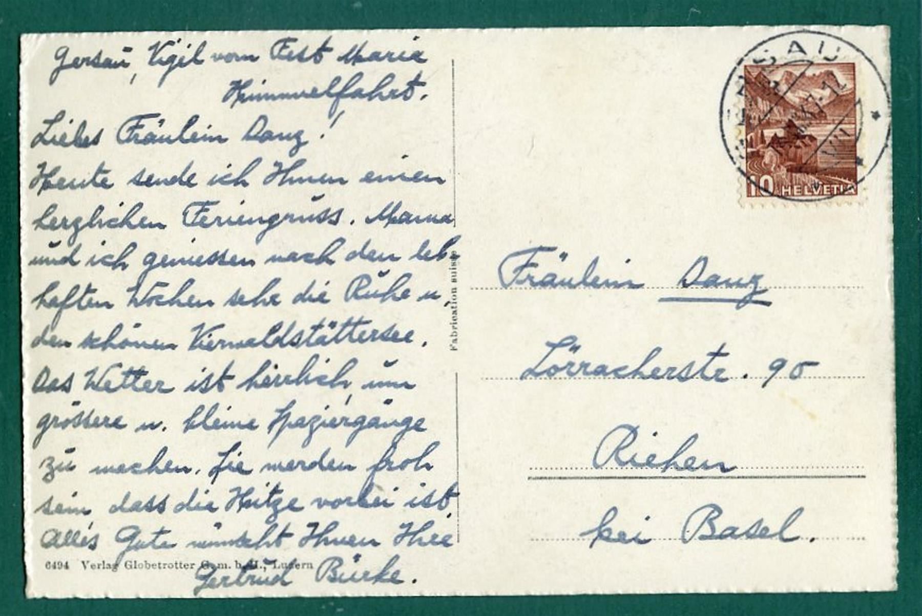 Cartoline postali: Gersau, 1947, gelaufen – Usato da Sargans venduto da Hausi1951 1