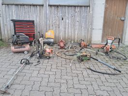 Werkzeugset, Kettensaege, Rasentrimmer, Kompressor Div.