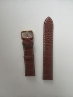 Bracelet montre cuir marron Omega 19mm, boucle dorée.
