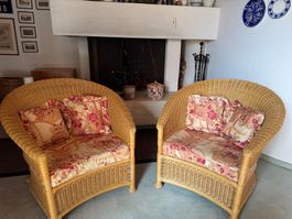 Rattan Sessel mit Kissen 2 Stück