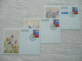 FL 1987 3 Postkarten Serie "Fahne FL" LBK 84 - 86, ET-gest.