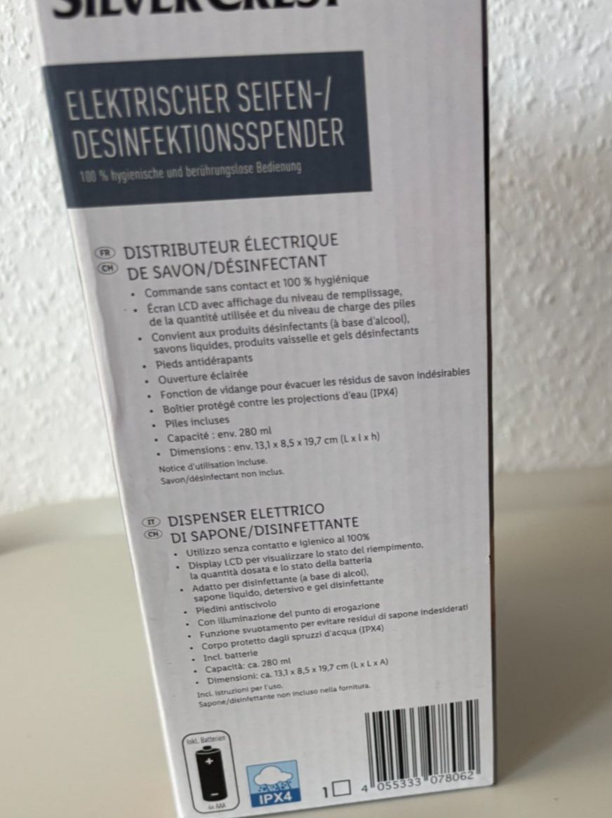 Portasapone: ELEKTRISCHER SEIFEN-/DESINFEKTIONSSPENDER Nr.9 – Nuovo e nell'imballaggio originale da Wallisellen venduto da AS.TZ. 4