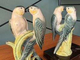 Art Deco Buchstützen, Papageien auf Marmorsockel, Rarität!