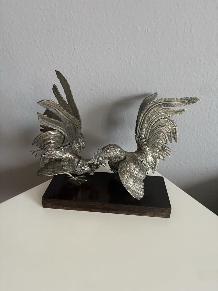 Statuette: Sublime combat de coqs bronze argenté – Usato da petit lancy venduto da FerreiraLuis 1