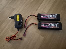 Akku 2 Stk 4000mAh Ladegerät