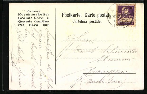 Cartoline postali: Bern, Grosser Kornhauskeller, Grande Cav – Usato da Berlin venduto da bartko-reher 1