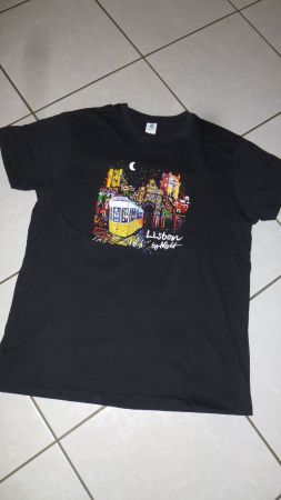 Damen-T-Shirt schwarz m. Aufdruck Lisbon / L/ 100% Baumwolle